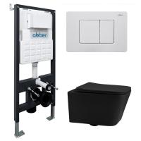 Комплект подвесной унитаз ABBER Rechteck AC1201MB черный матовый с инсталляцией AC0105 и кнопкой AC0120MW белая матовая