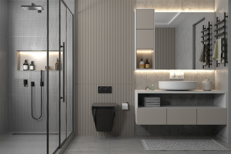 Комплект подвесной унитаз ABBER Rechteck AC1201MB черный матовый с инсталляцией AC0105 и кнопкой AC0121RG золото розовое